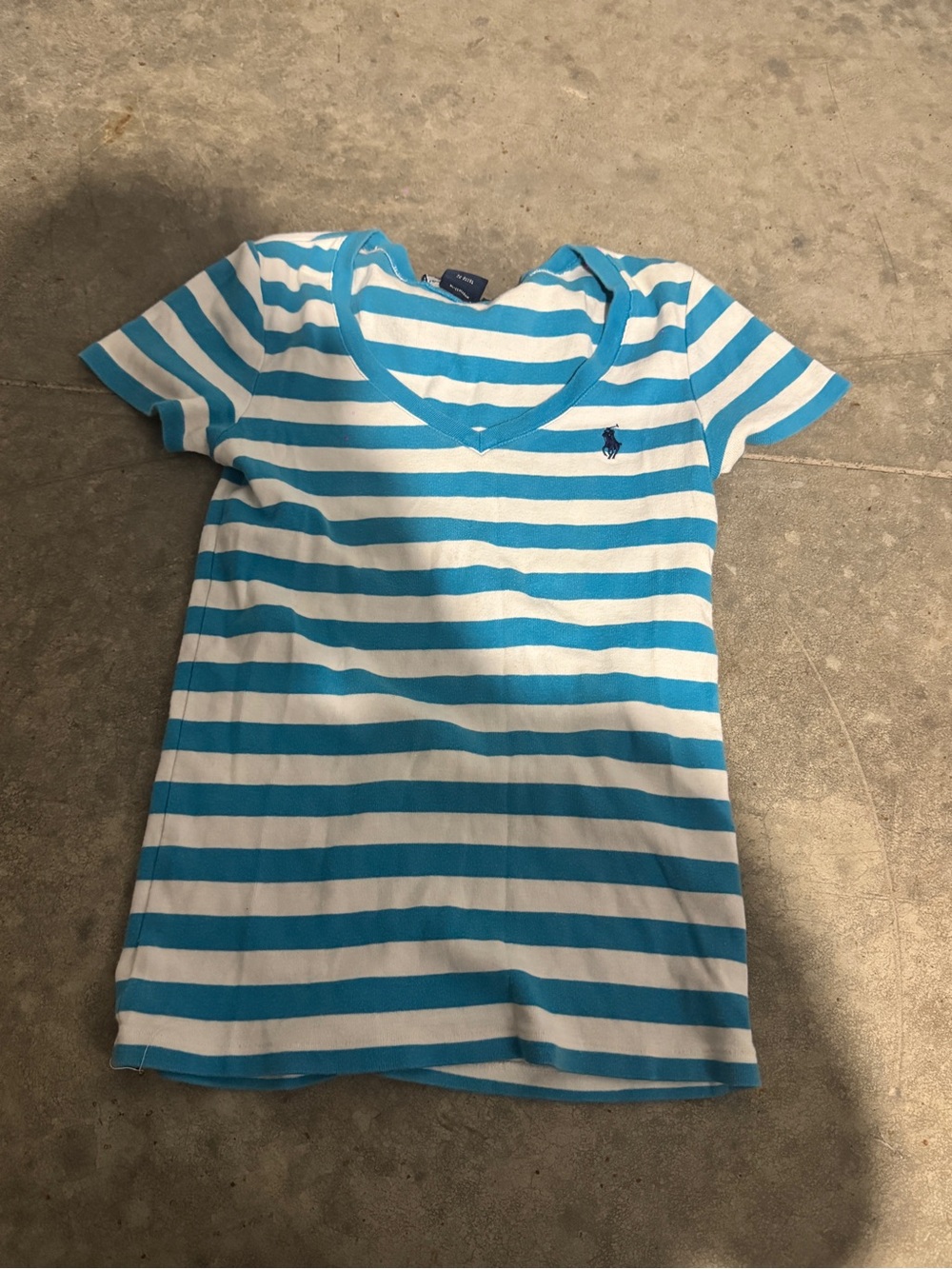 Ralph Lauren  Blue & White Striped V-Neck Tee